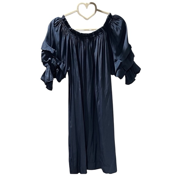 Mersea Dresses & Skirts - 1284. Mersea Navy‎ Off-Shoulder Dress with Puff Sleeves